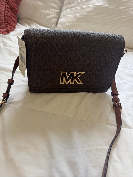 Michael Kors Other - Michael Kors Dark Brown MK Monogram Messenger Bag with Gold Logo